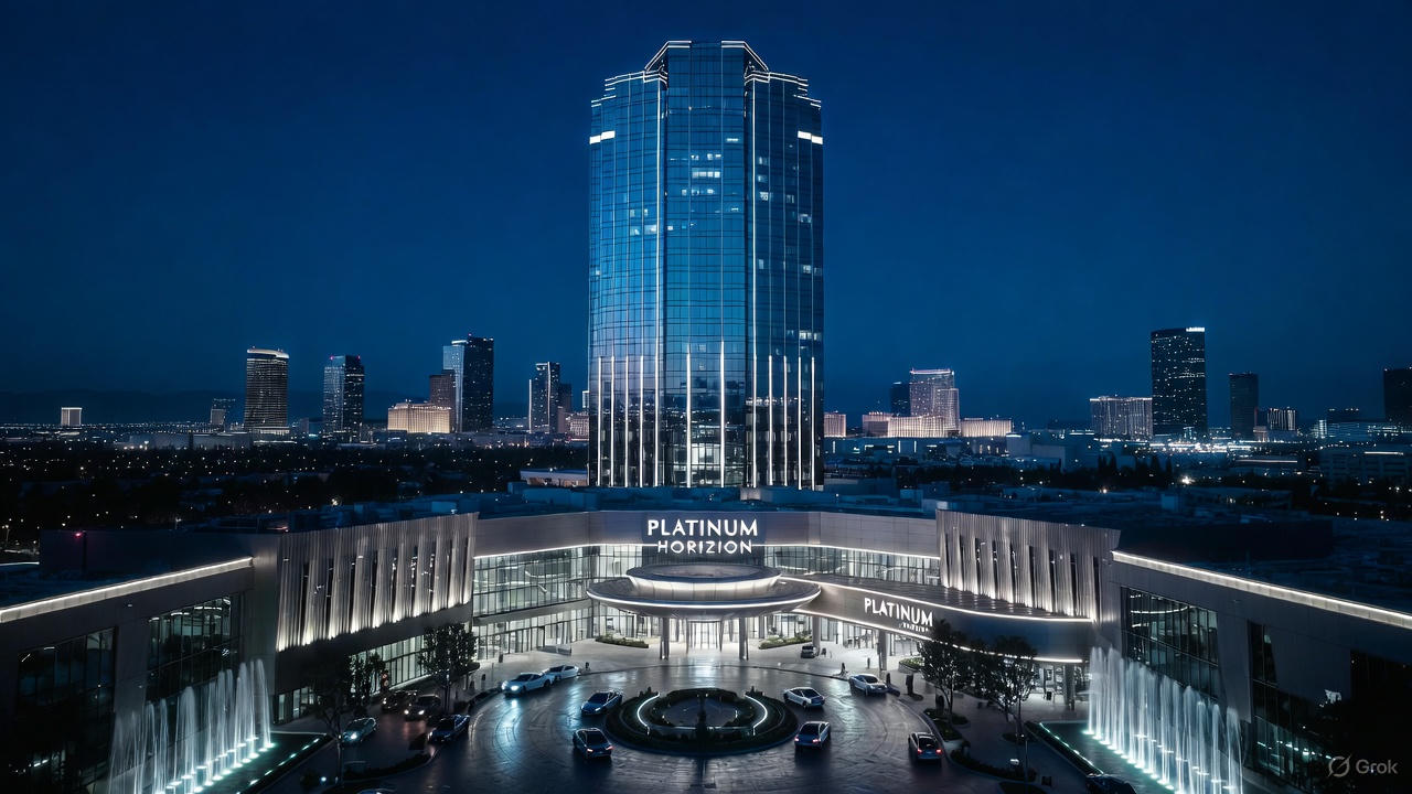 Platinum Horizons exterior at night