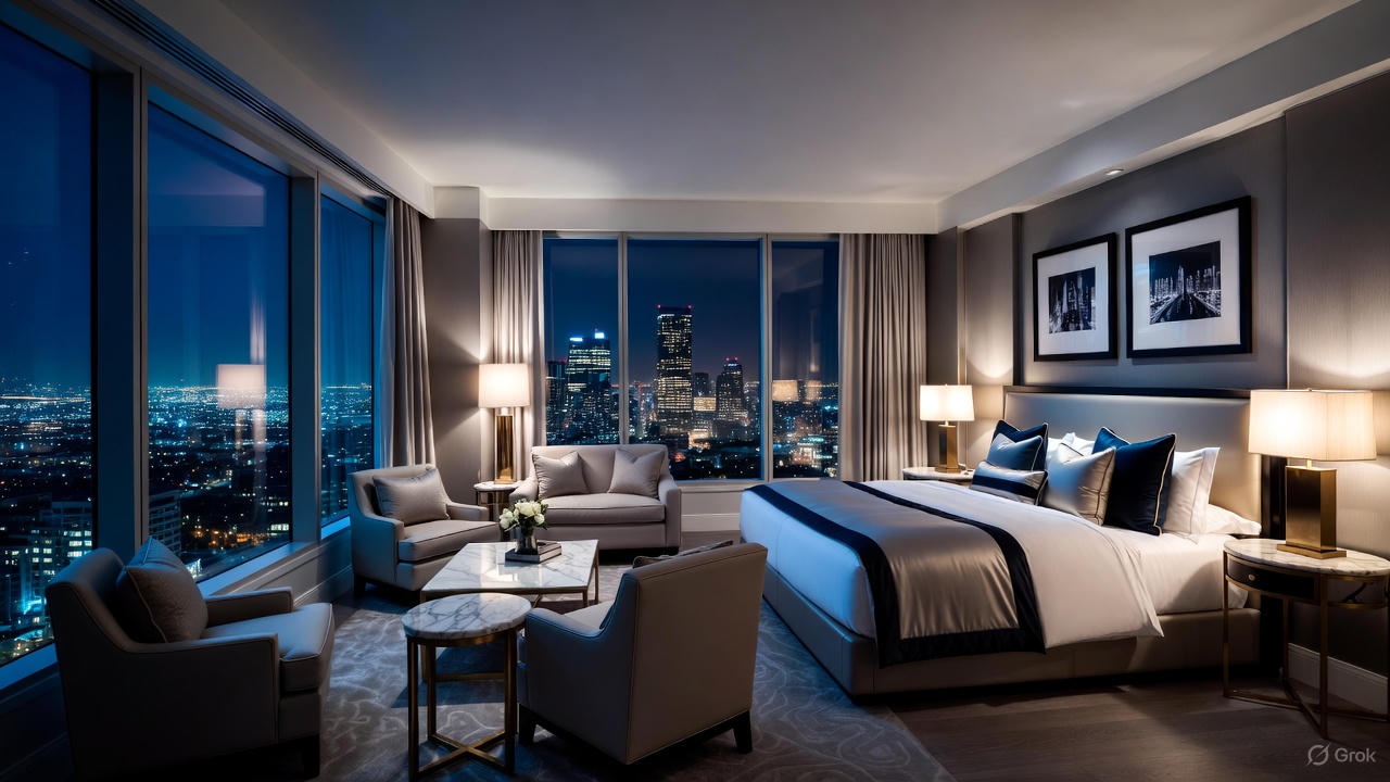 Sky Suite with skyline view at night
